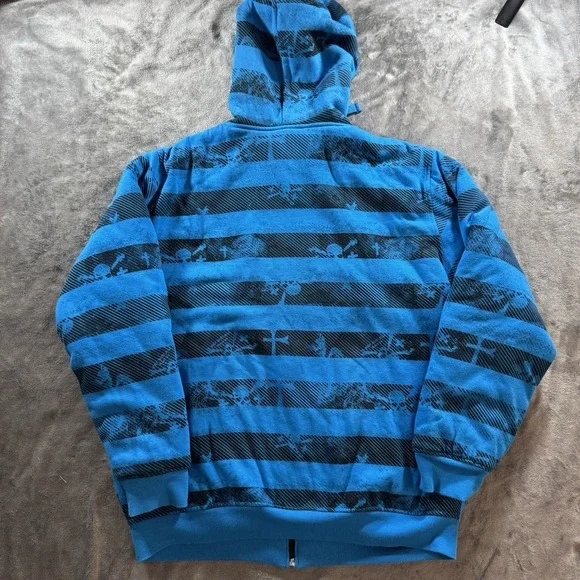 Vintage Y2K MMA Elite Hoodie Size L Blue Sherpa Lined Zip Up Skull Affliction - Picture 2 of 12